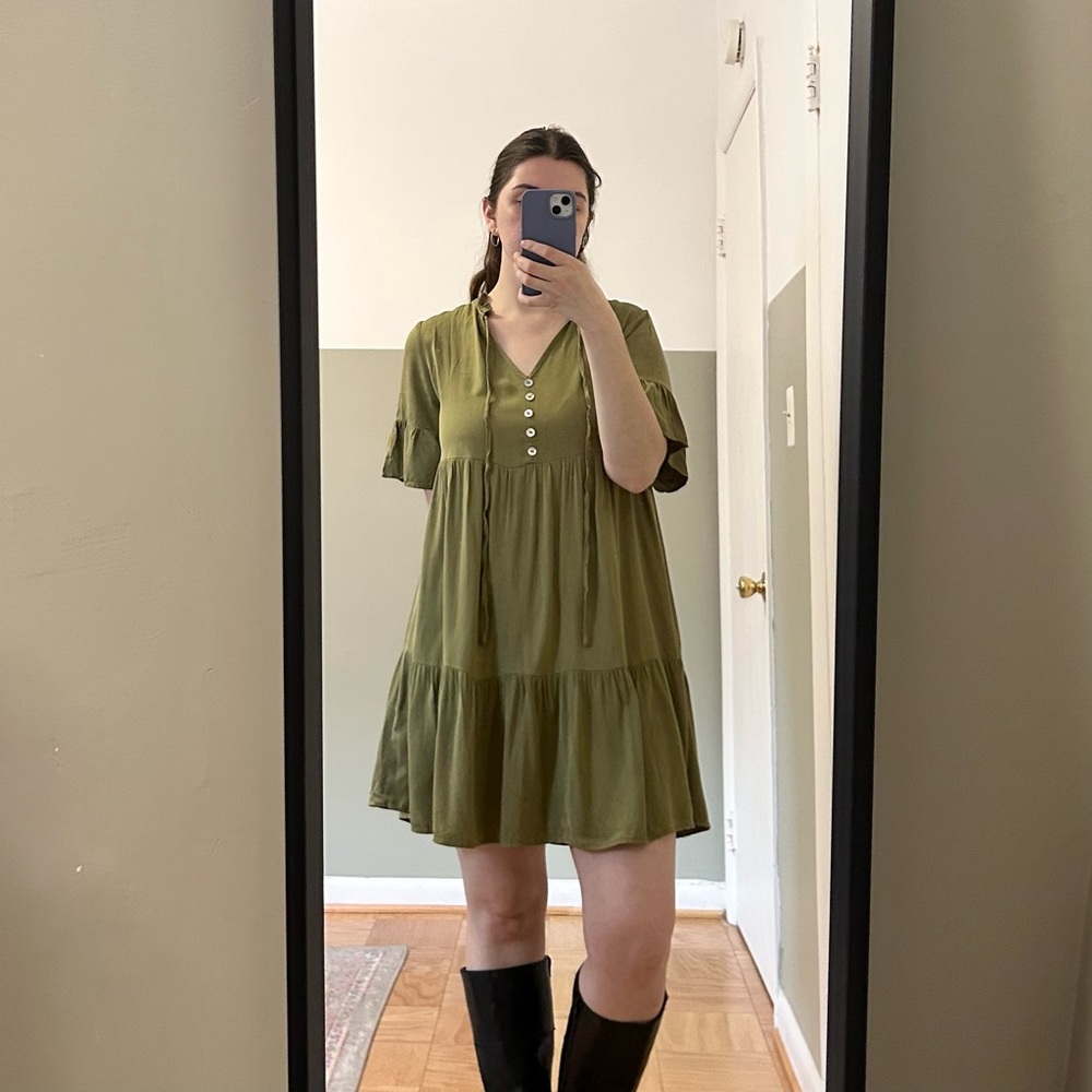 Olive Green Tiered Dress